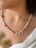 Ishhaara Silver Pearls With Red Ball Beads Mala