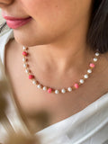 Ishhaara Silver Pearls With Red Ball Beads Mala