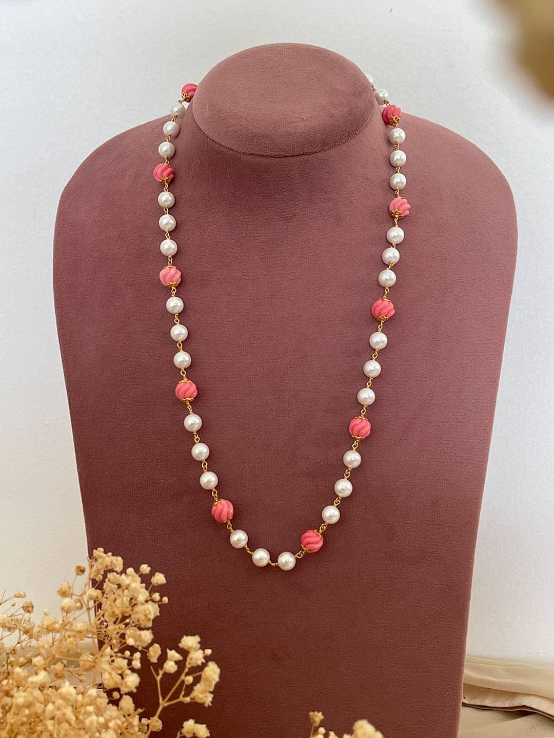 Ishhaara Silver Pearls With Red Ball Beads Mala