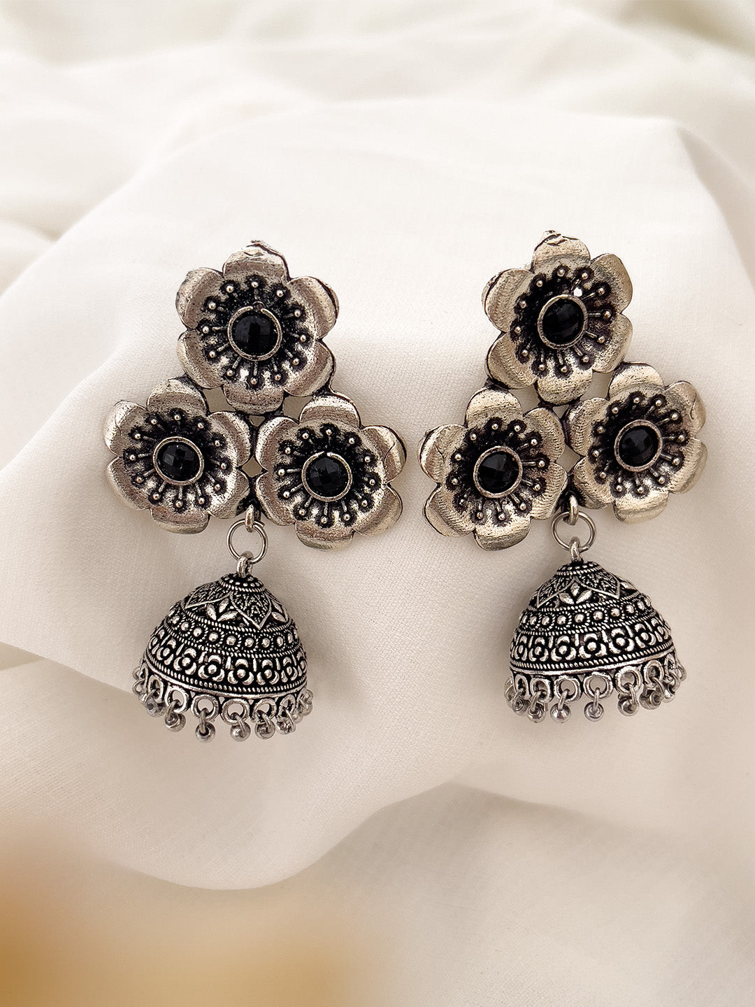 Ishhaara Silver Plated Dome Shaped Jhumkas