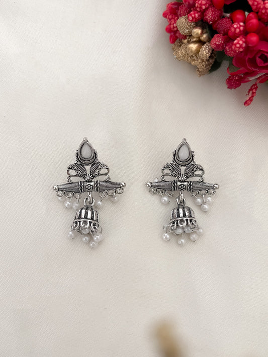 Ishhaara Silver Plated Oxidised Jhumkas
