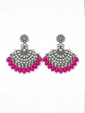 Ishhaara Silver Plated Stone Studded And Beaded Drop Earrings