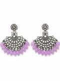 Ishhaara Silver Plated Stone Studded And Beaded Drop Earrings