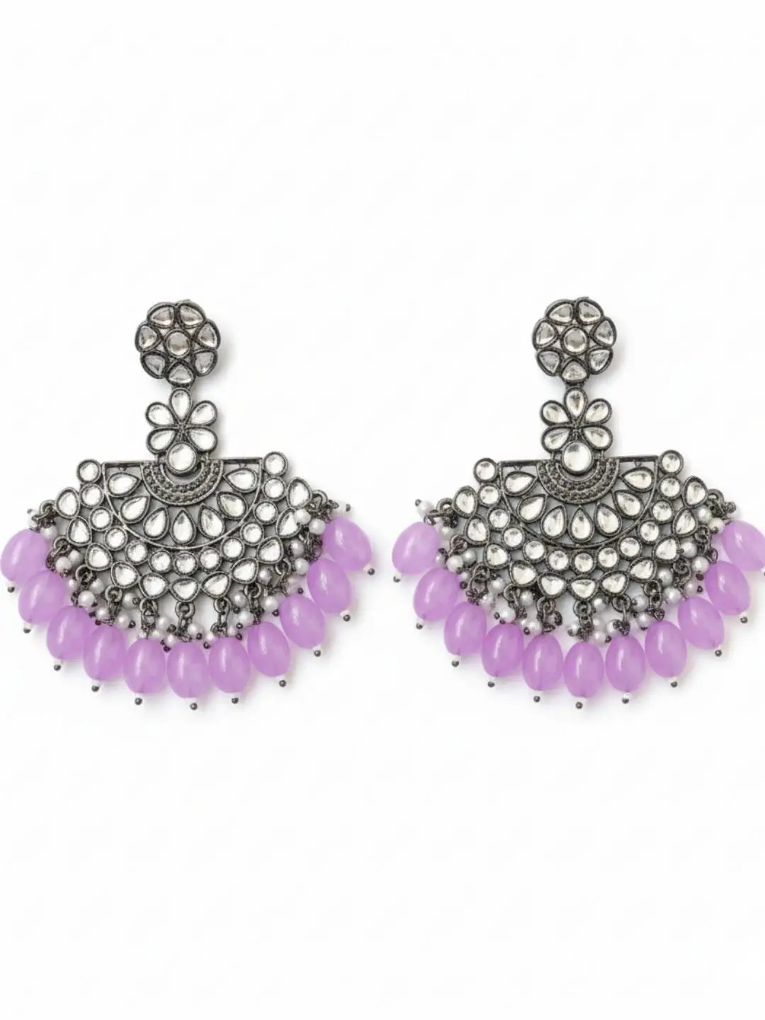 Ishhaara Silver Plated Stone Studded And Beaded Drop Earrings