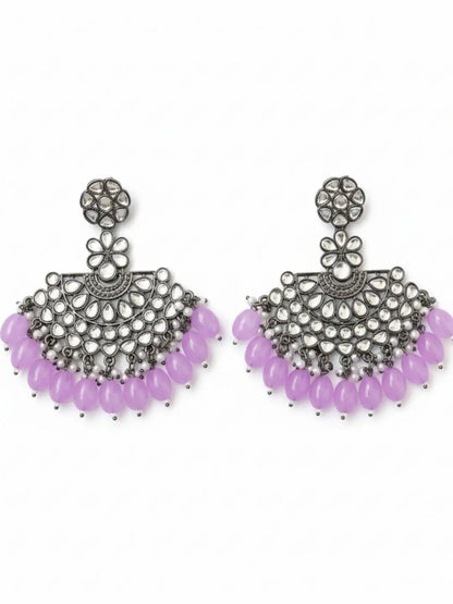 Ishhaara Silver Plated Stone Studded And Beaded Drop Earrings