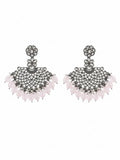 Ishhaara Silver Plated Stone Studded And Beaded Drop Earrings