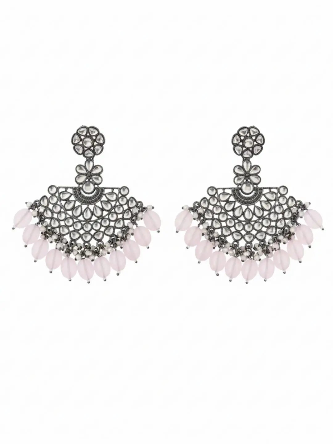 Ishhaara Silver Plated Stone Studded And Beaded Drop Earrings