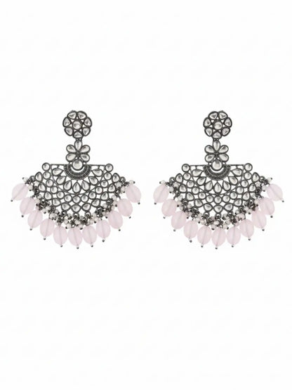 Ishhaara Silver Plated Stone Studded And Beaded Drop Earrings