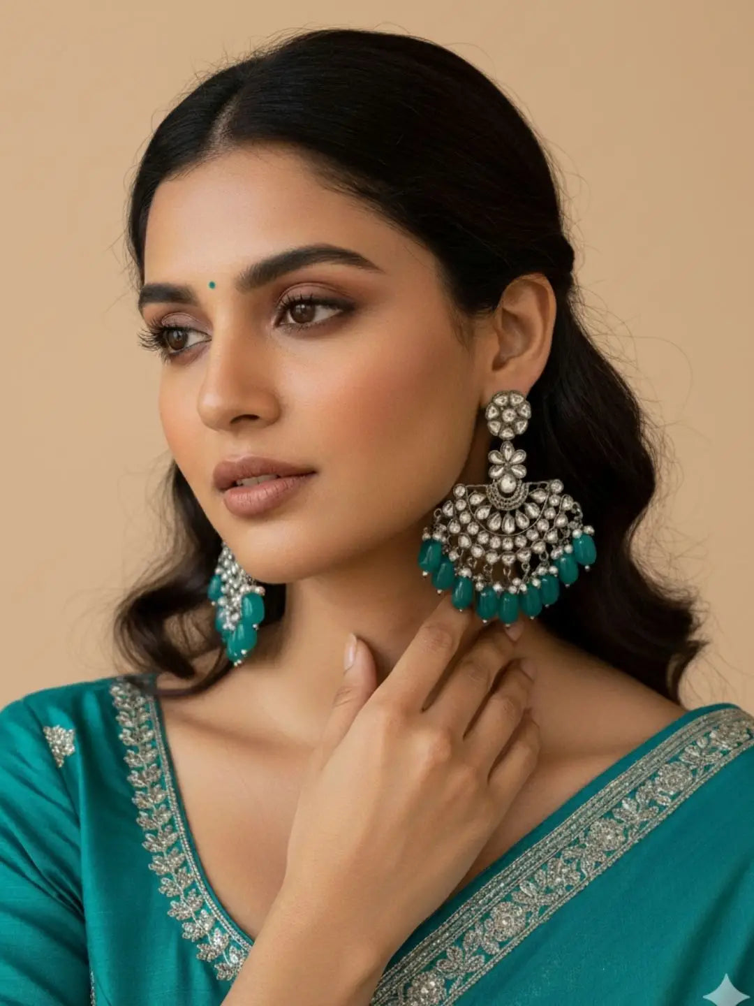 Ishhaara Silver Plated Stone Studded And Beaded Drop Earrings