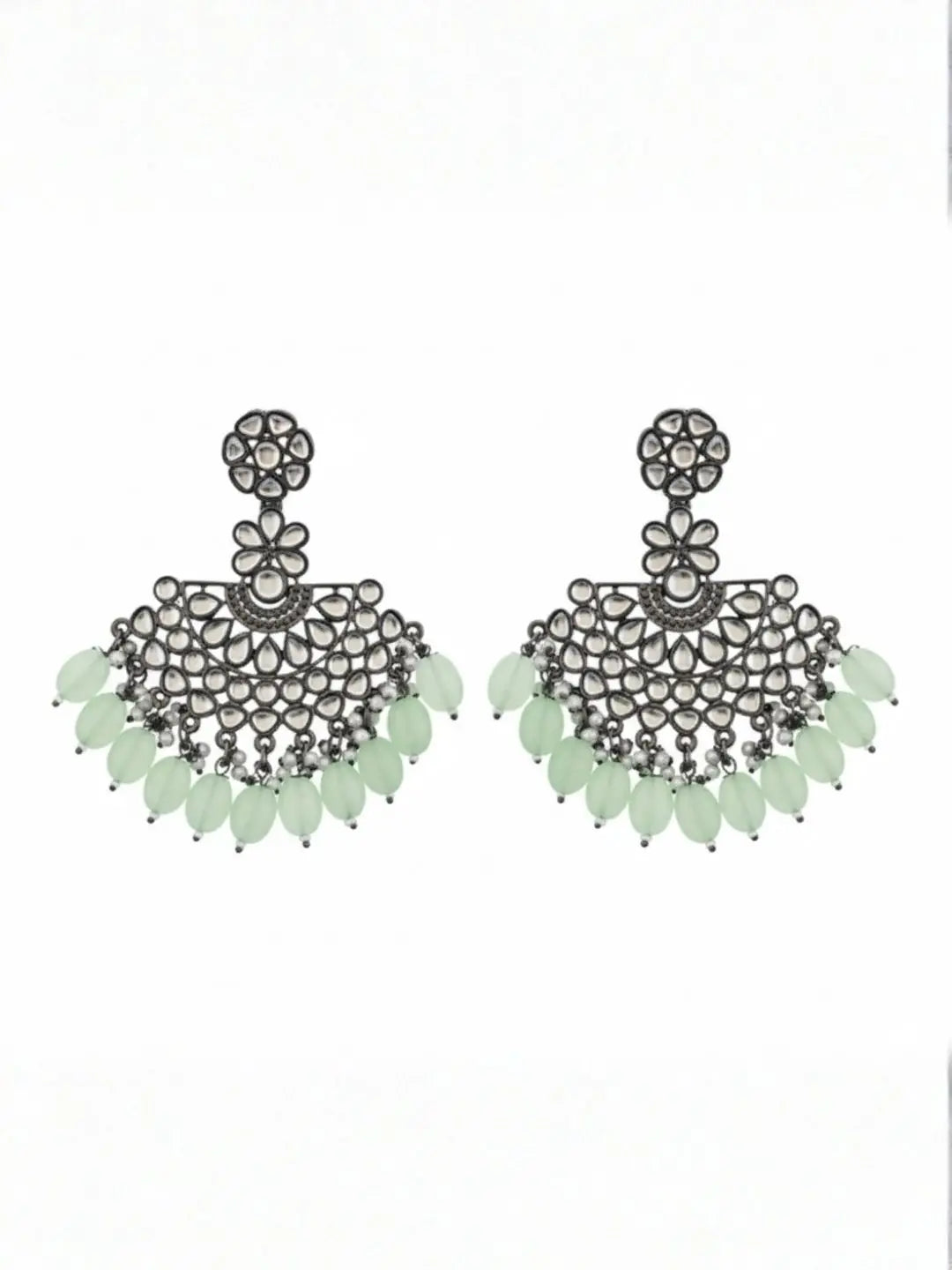Ishhaara Silver Plated Stone Studded And Beaded Drop Earrings
