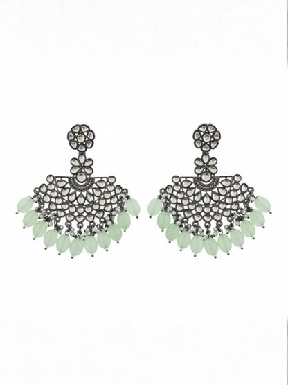 Ishhaara Silver Plated Stone Studded And Beaded Drop Earrings