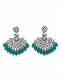 Ishhaara Silver Plated Stone Studded And Beaded Drop Earrings