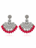 Ishhaara Silver Plated Stone Studded And Beaded Drop Earrings
