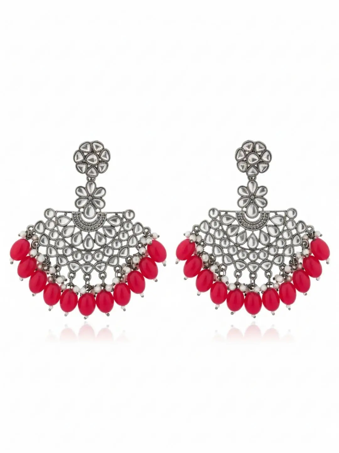 Ishhaara Silver Plated Stone Studded And Beaded Drop Earrings