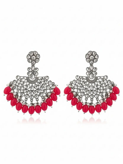 Ishhaara Silver Plated Stone Studded And Beaded Drop Earrings
