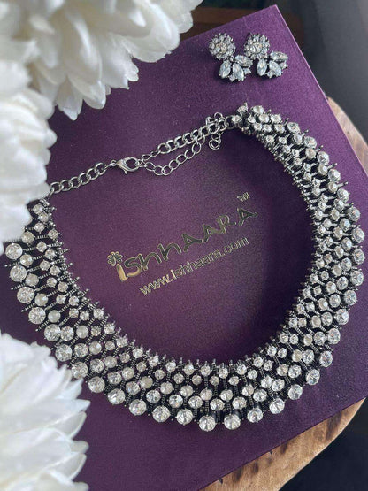 Ishhaara Saili Satwe Rangan In Diamond Choker With Earrings Silver