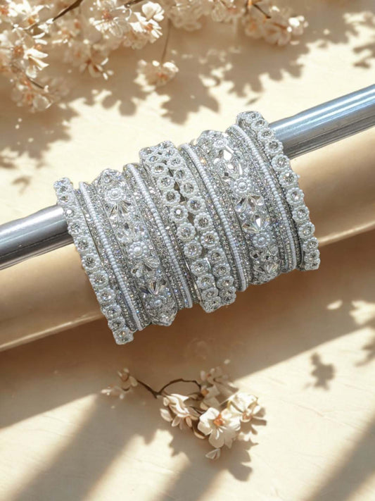 Ishhaara Silver Stone With Moti Bangle Set