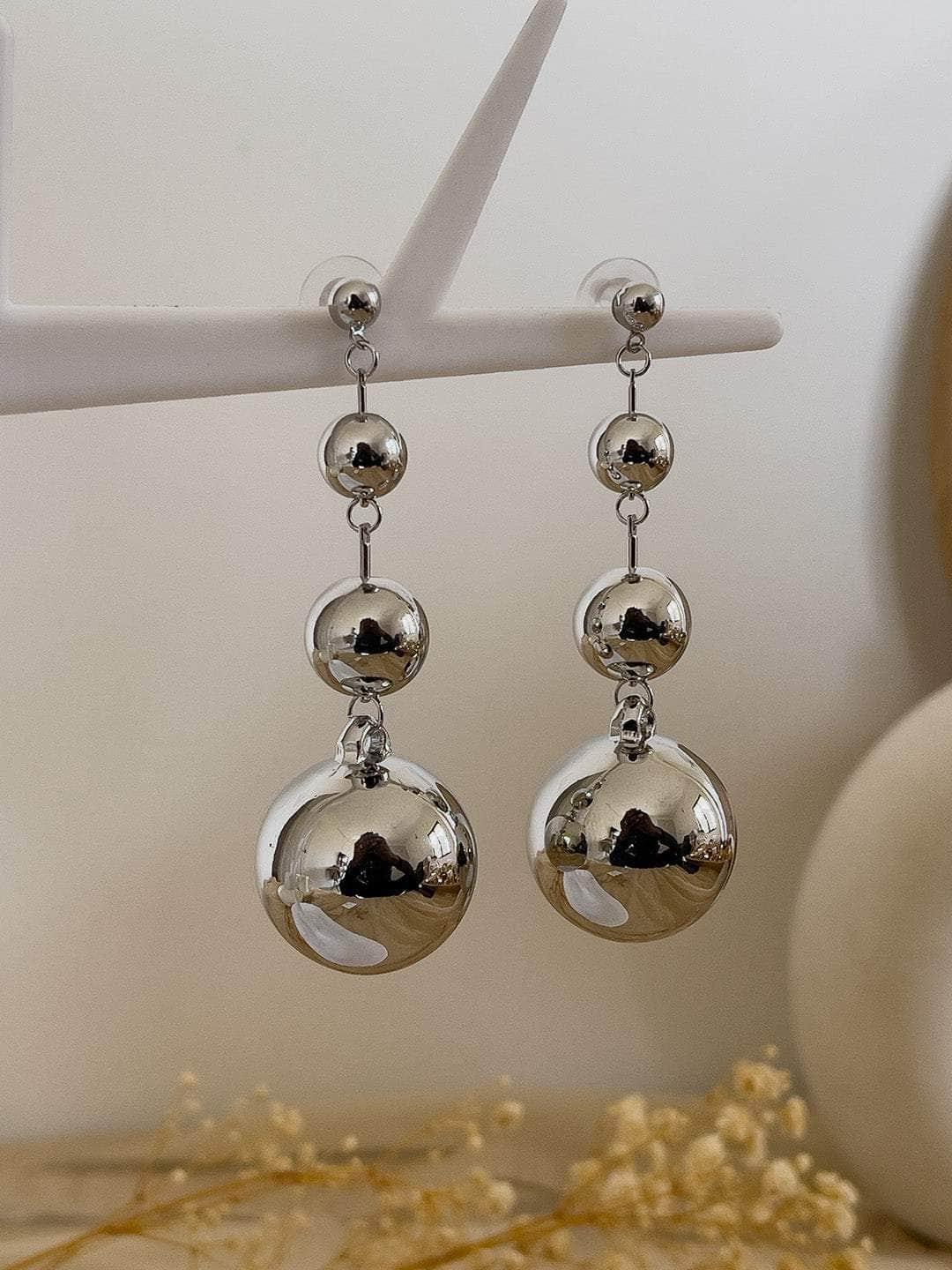 Ishhaara Silver Textured Ball Drop Earrings