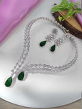 Ishhaara Silver Tone Green Drop Shape Cubic Zirconia Choker