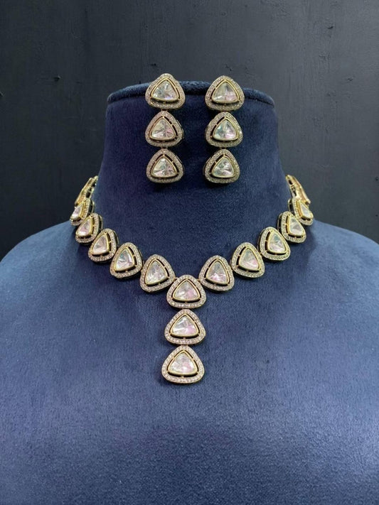 Ishhaara Silver Triangle Moissanite Kundan Premium Choker