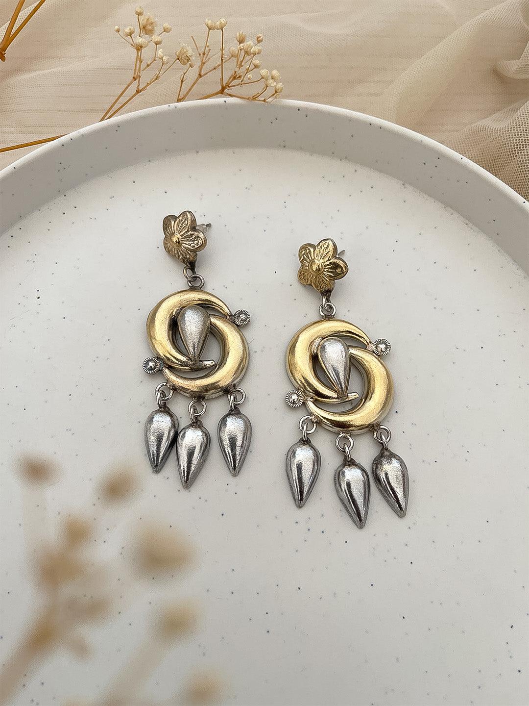 Ishhaara Silver Two Tone Dangler Earrings