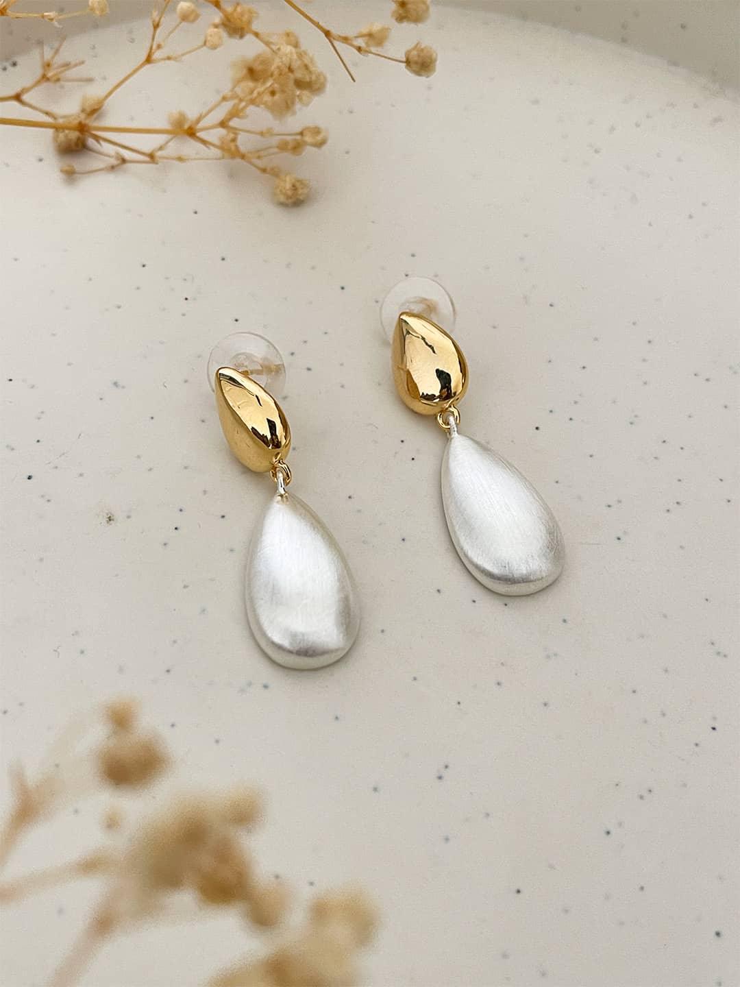 Ishhaara Silver Two Tone Drop Earrings
