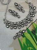 Ishhaara Silver Victorian Flower AD Drop Necklace Set