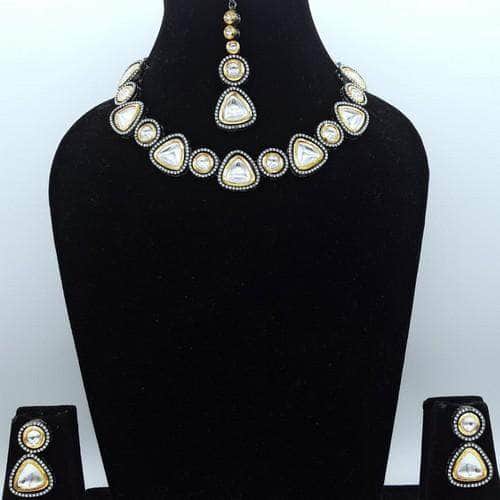 Ishhaara Simple AD Kundan Dual Tonned Necklace Set