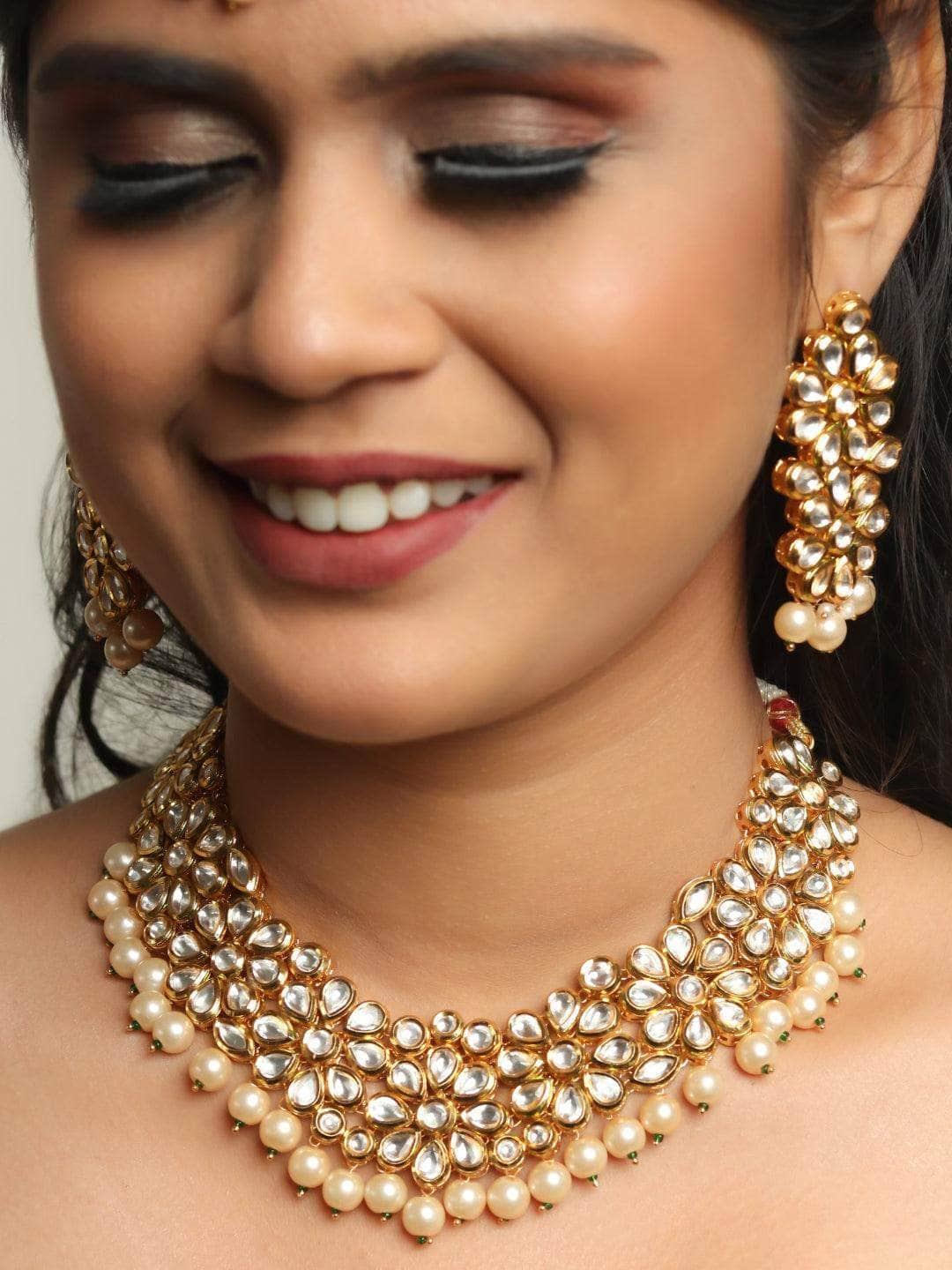 Ishhaara Simple Kundan Choker With Pearls Necklace Set