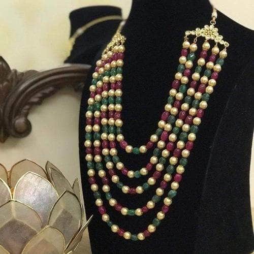 Ishhaara Simple Layered Ruby Emerald Beads