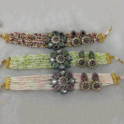 Ishhaara Small Pearls Choker And Earring Set