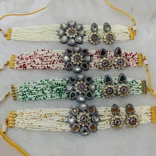 Ishhaara Small Pearls Choker And Earring Set