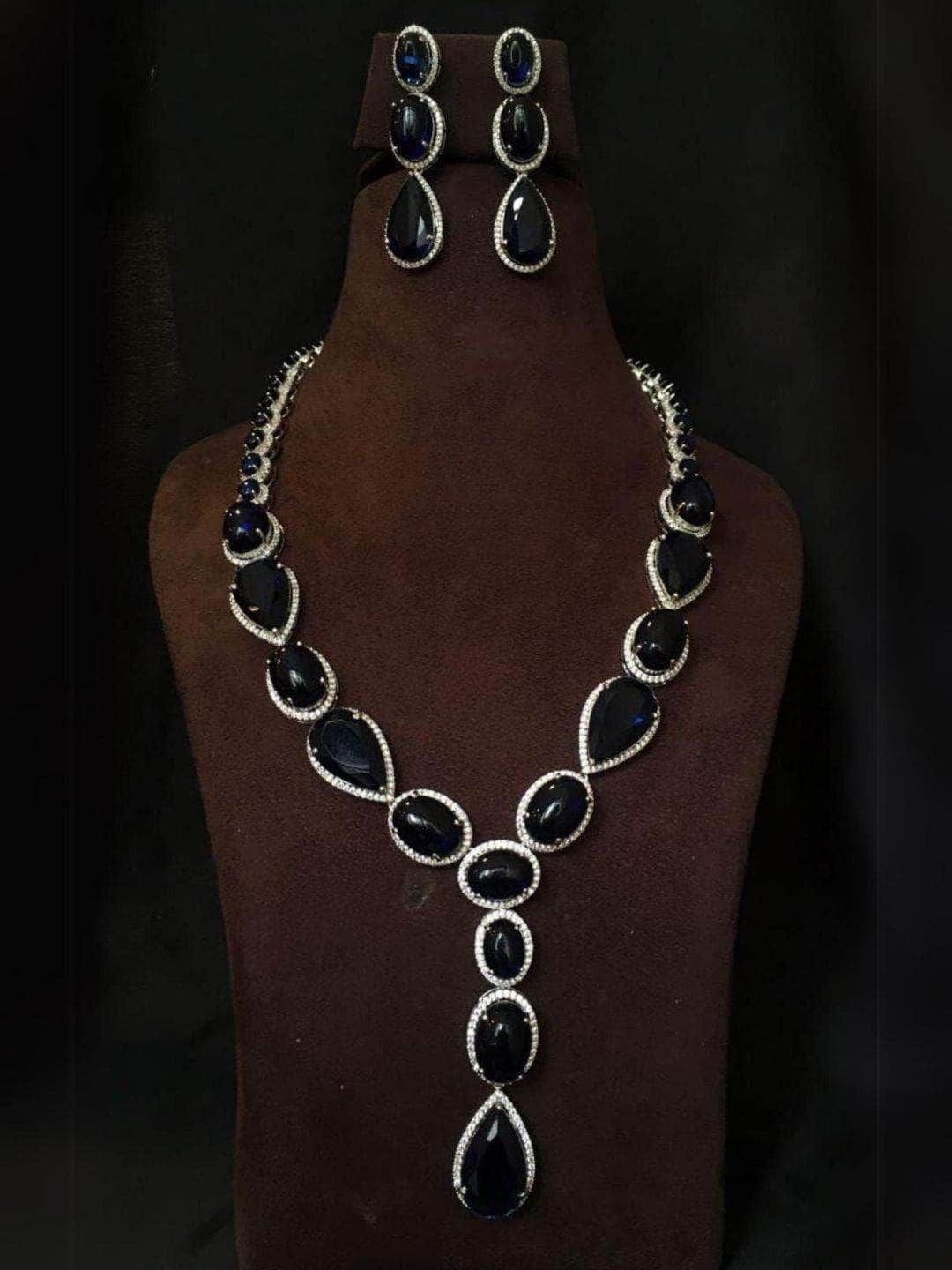 Ishhaara Sparkling Elegant Blue Teardrop Faux Necklace