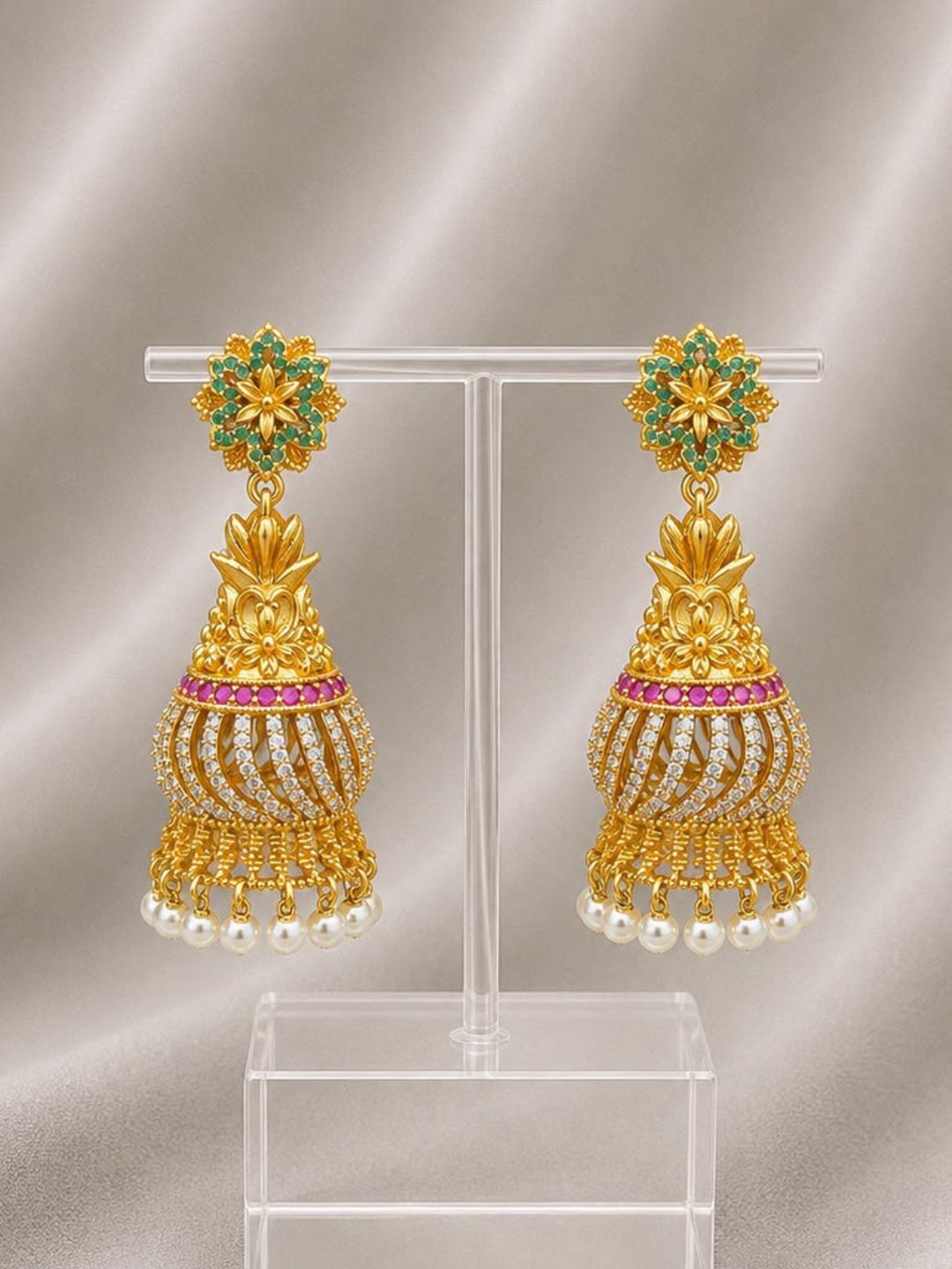 Ishhaara Spiral Design Stone Studded Jhumka