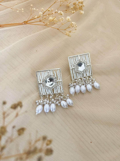 Ishhaara Square Crystal Work With Moti Design Earring