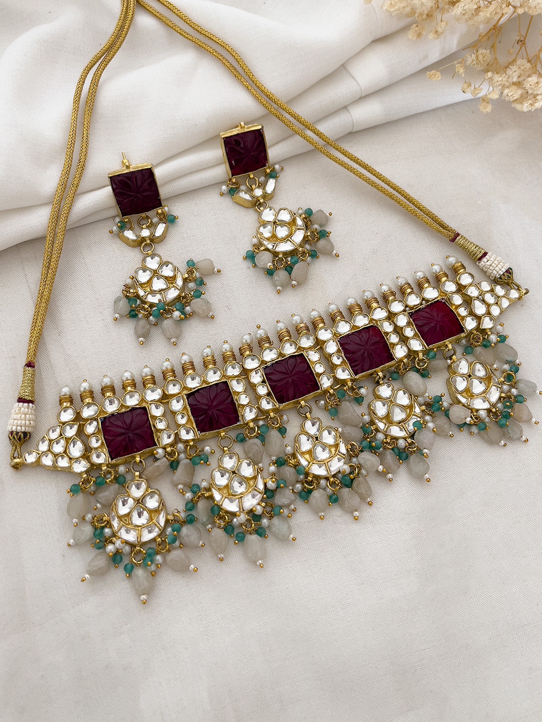 Ishhaara Square Kundan Pearl Beaded Pachi Kundan Choker