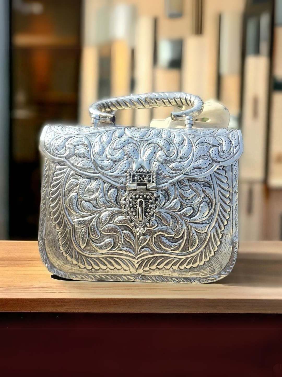 Ishhaara Square Shaped Handmade Intricate Designed Metal Purse