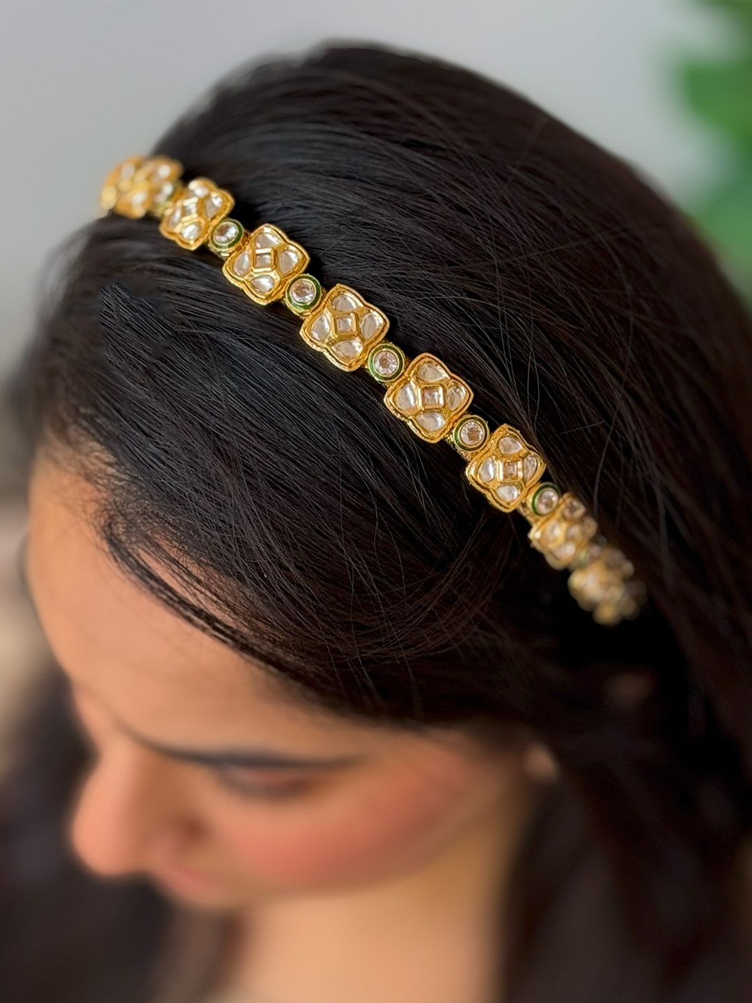 Ishhaara Square Shaped Polki Kundan Studded Hairband