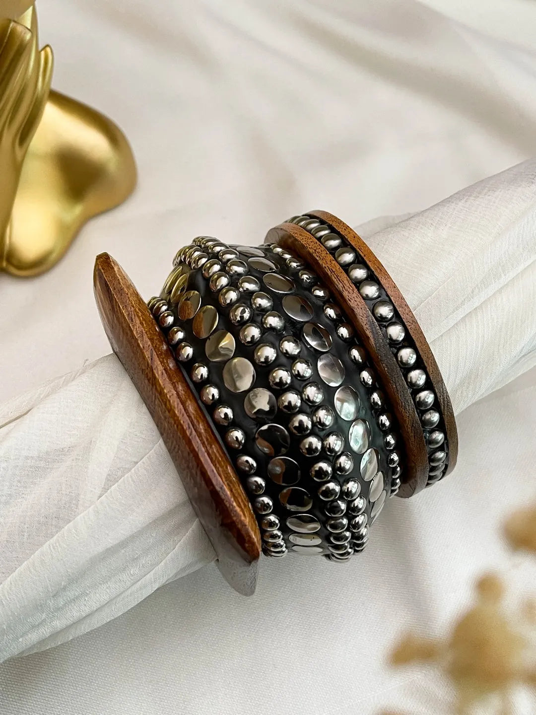 Ishhaara Stack Of 3 Embossed Wooden Bangle