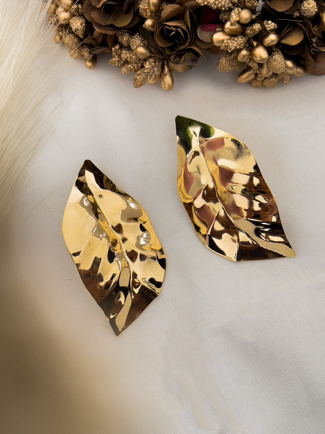 Ishhaara Stainless Steel Gold Leaf Earrings