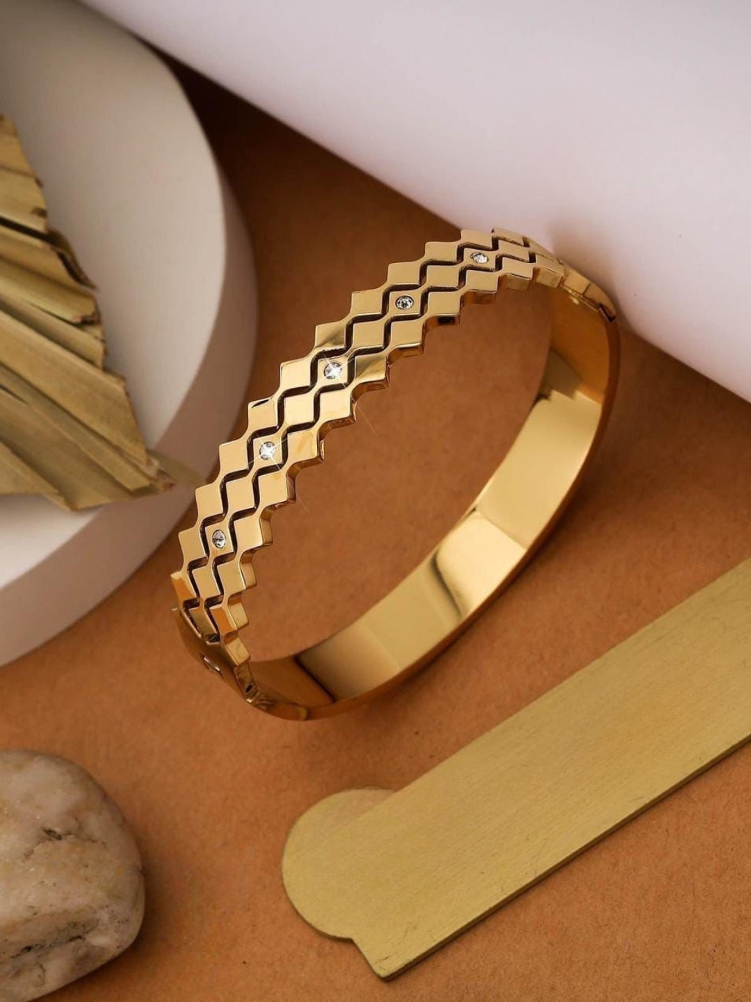 Ishhaara Stainless Steel Wavy Cuff Bracelet