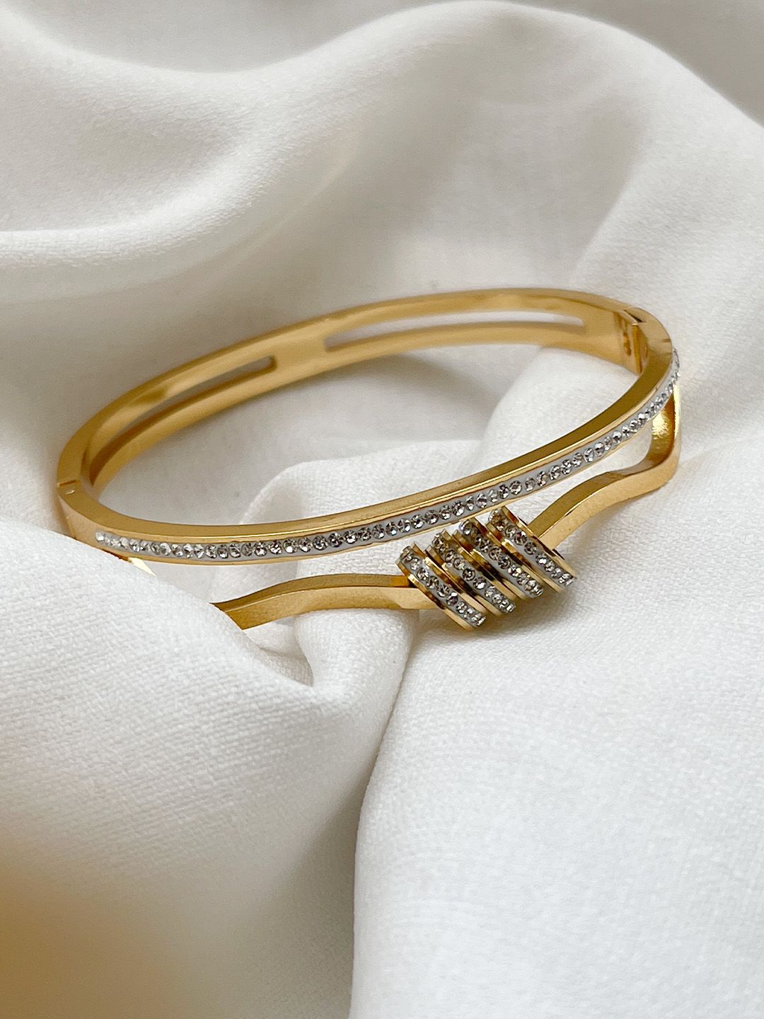 Ishhaara Stainless Steel Zircon Ringtone Bangle Cuff