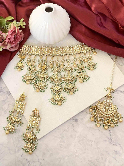 Ishhaara Statement Kundan Green Drops Choker
