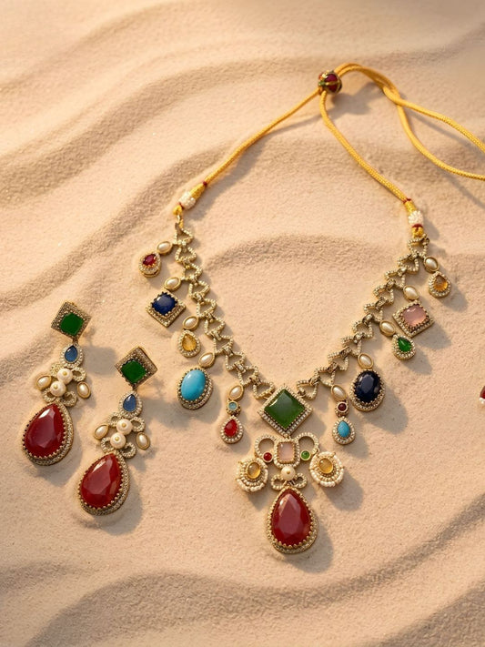 Ishhaara Statement Stone Studded Droplet Necklace