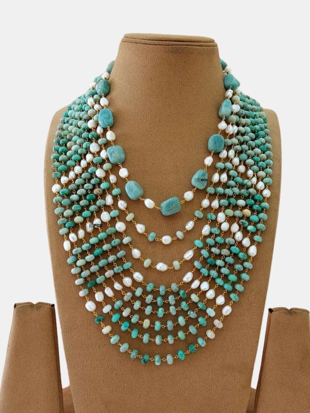 Ishhaara Statement Turquoise Beads Studded Layered Necklace