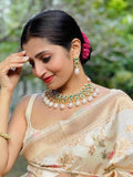 Ishhaara Stephanie Timmins in AD Kundan Drop Pearls Necklace Set