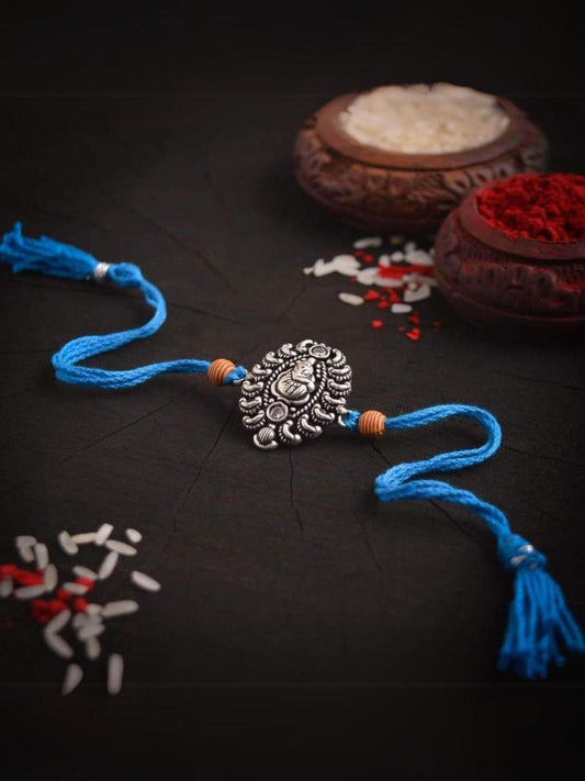 Ishhaara Sterling Silver Ganeshji Embedded Rakhi