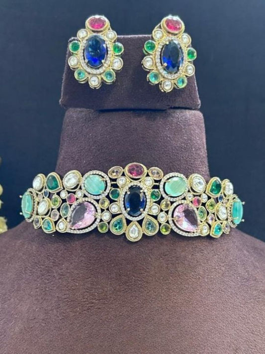 Ishhaara Stone And Zircon Choker Necklace Set