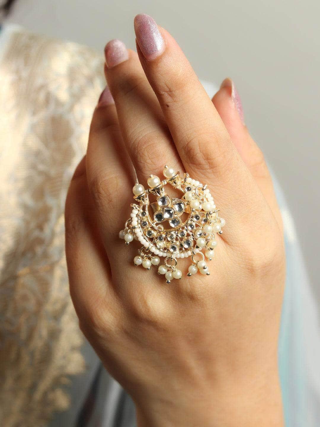 Ishhaara Stone Beaded Drop Ring