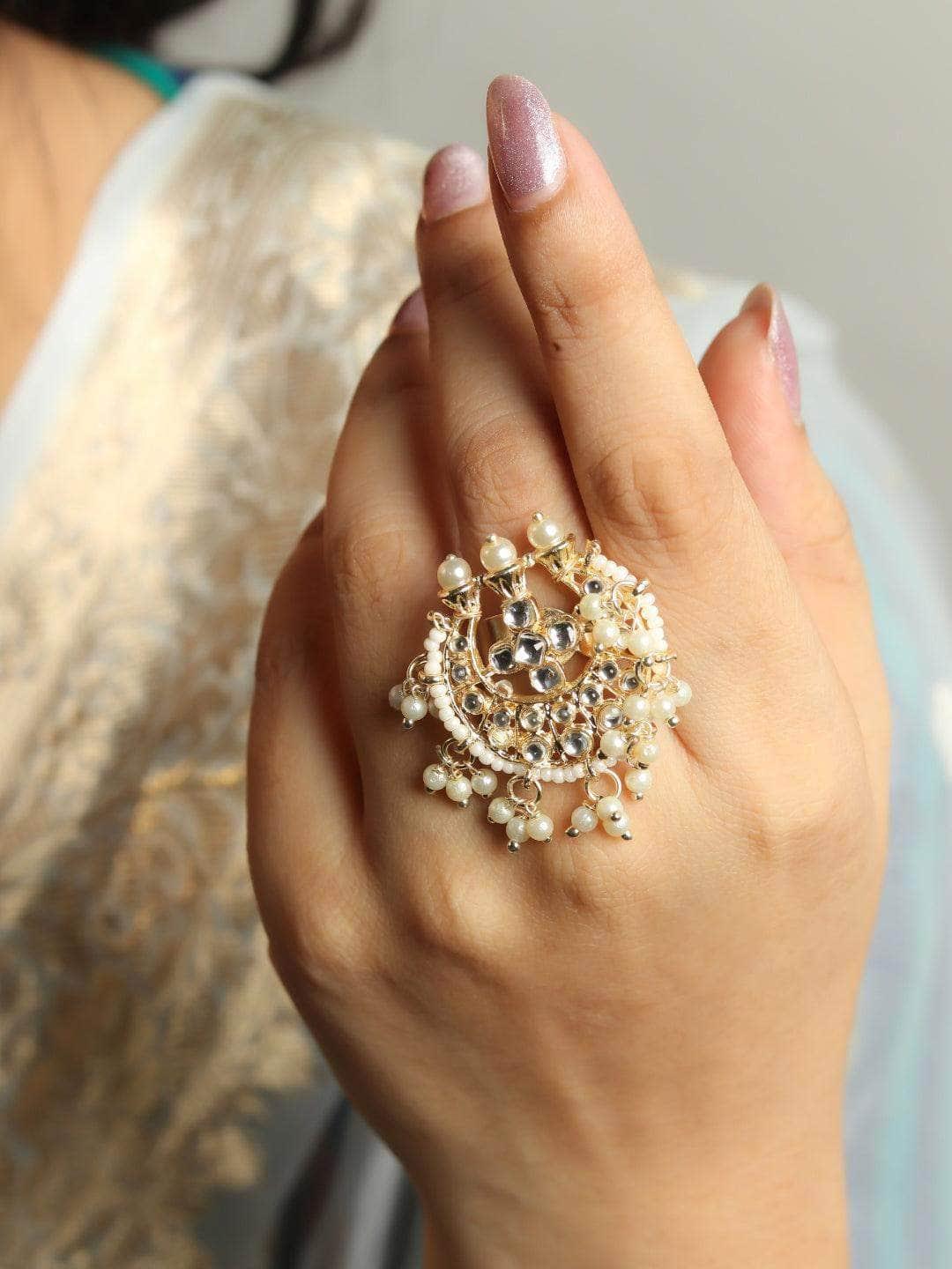 Ishhaara Stone Beaded Drop Ring